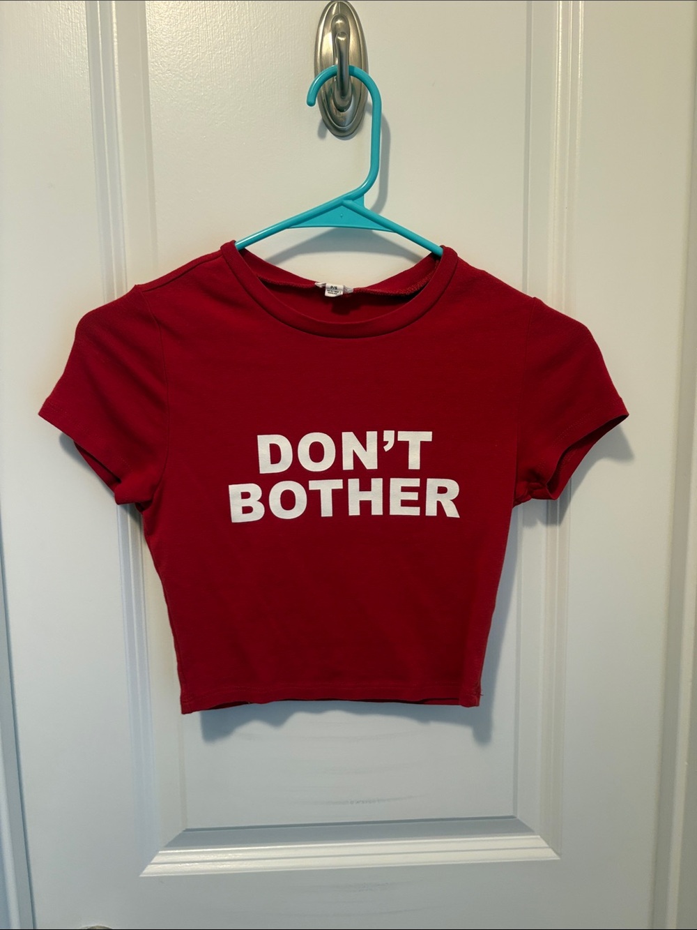 Garage Red Crop Tee with White 'DON'T BOTHER' Graphic